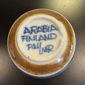 Vintage Arabia Anemone Finland Blue & White Stoneware Coupe  Bowl 4" Round